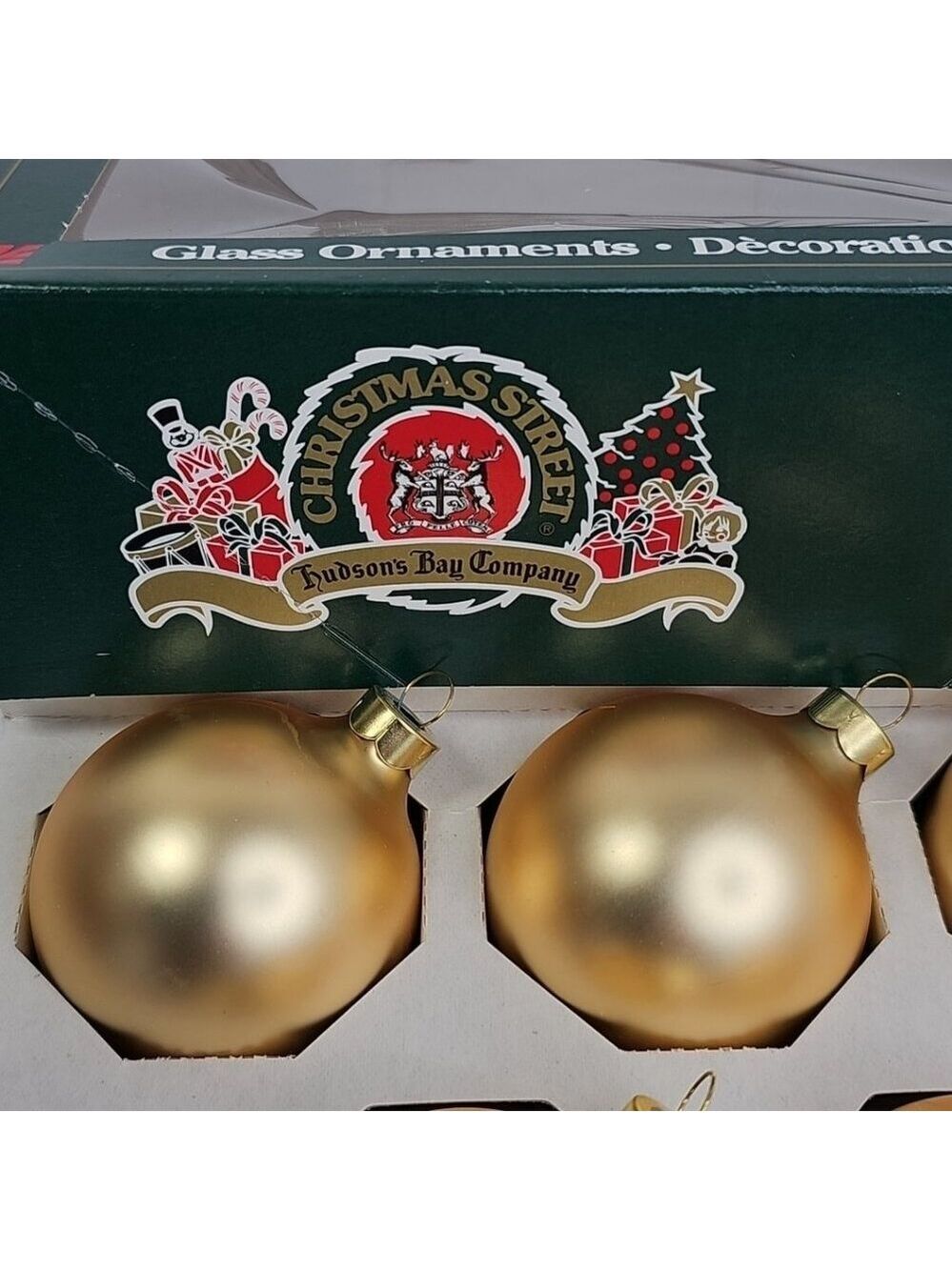 Hudson Bay Co Vintage Glass Christmas Ornaments Rauch USA 8pcs Gold With Box VTG - Picture 2 of 12